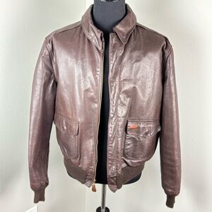 Vintage 80's Avirex The Right Stuff Brown Leather X-1 Flight Bomber Jacket Sz 48